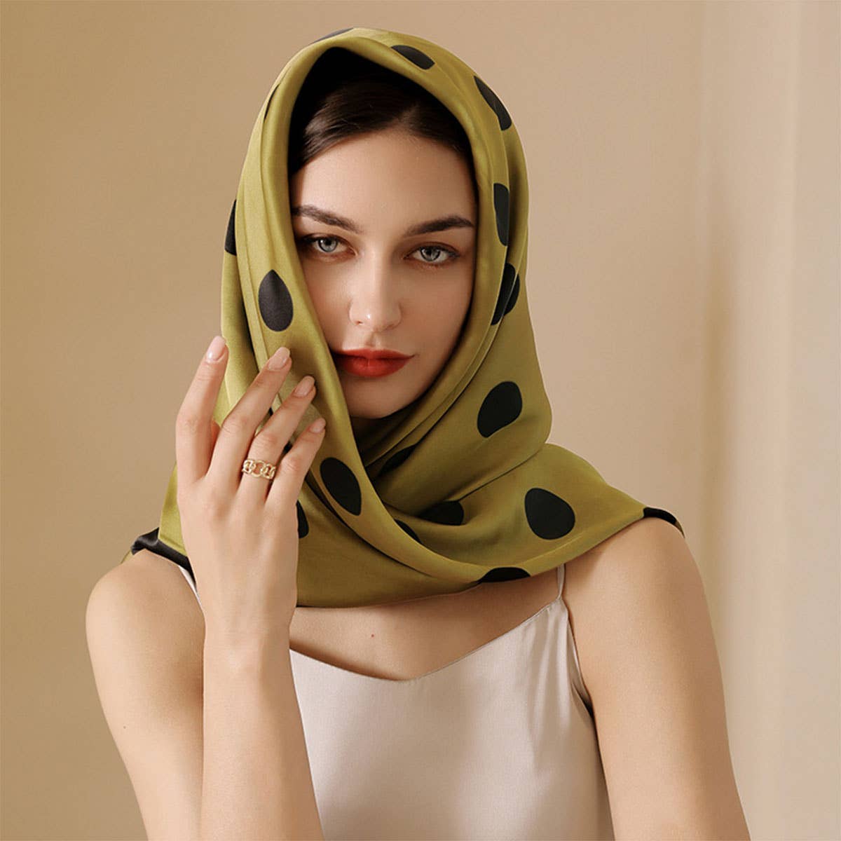 Polka Dot Silky Wrap Neck Scarf