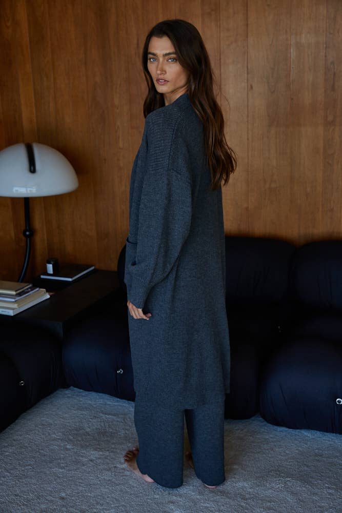 Knit Ribbed Open Front Long Sleeve Duster Cardigan