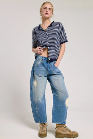 Striped Short Sleeve Essential Button Cardigan