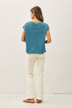 Linen Blended Basic Cap Sleeve Boxy Tee