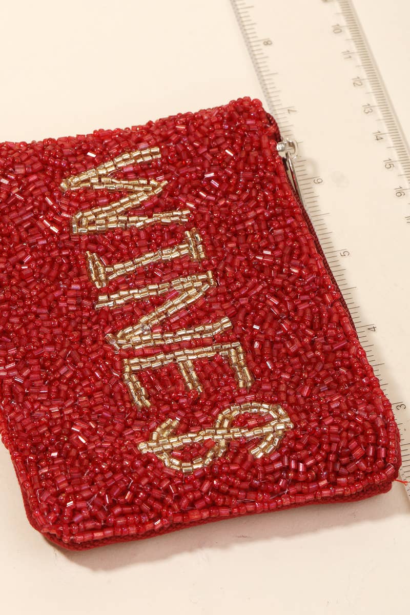 Wine $ Seed Beaded Coin Purse