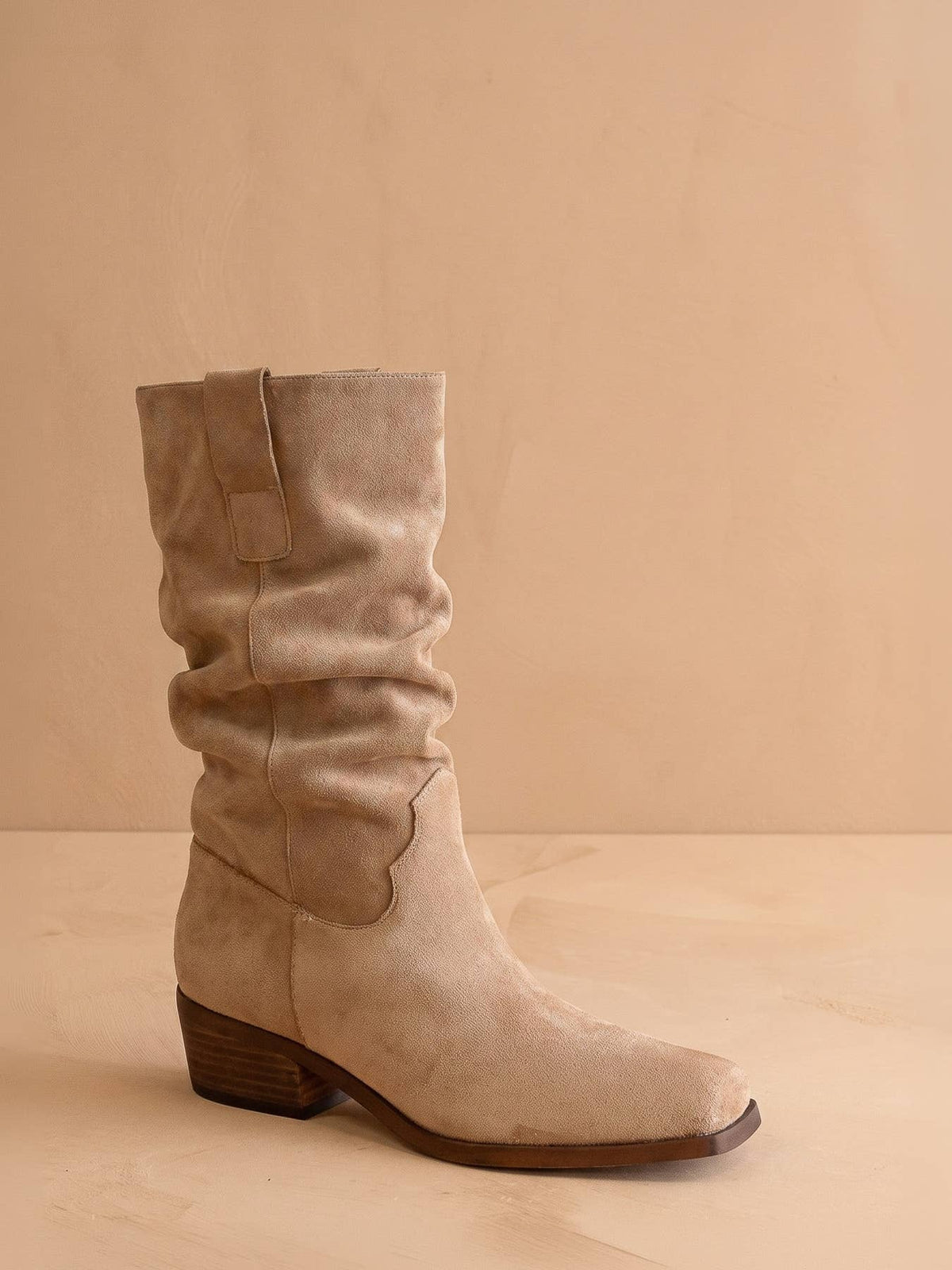 The Harrison Faux Leather Slouch Boot in Almond