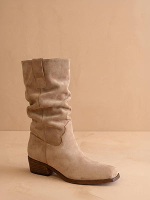 The Harrison Faux Leather Slouch Boot in Almond