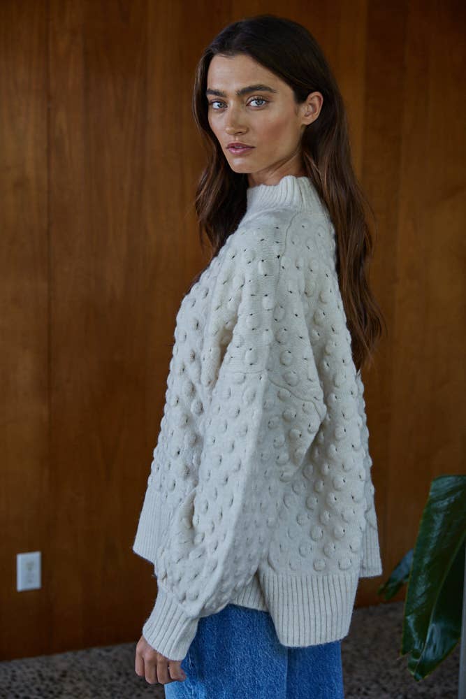 Kace Knit Sweater Popcorn Textured Mock Pullover
