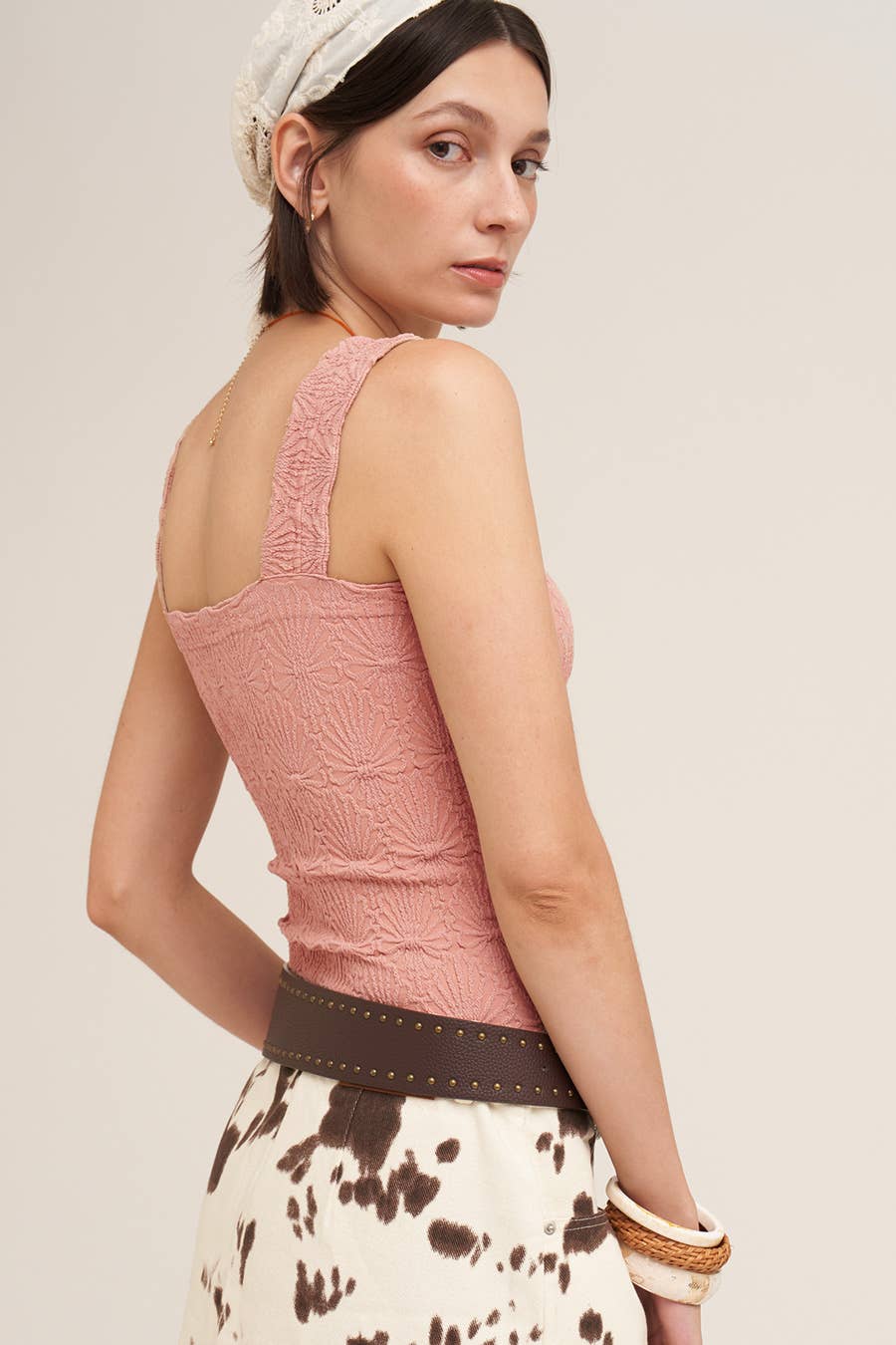 NIKIBIKI Lace Textured Square Tank Top