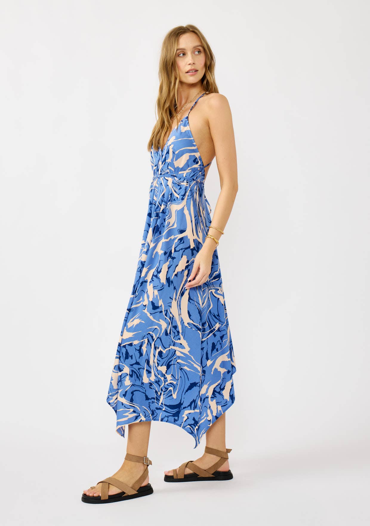 Céleste Low-Back Spaghetti Strap Handkerchief Dress
