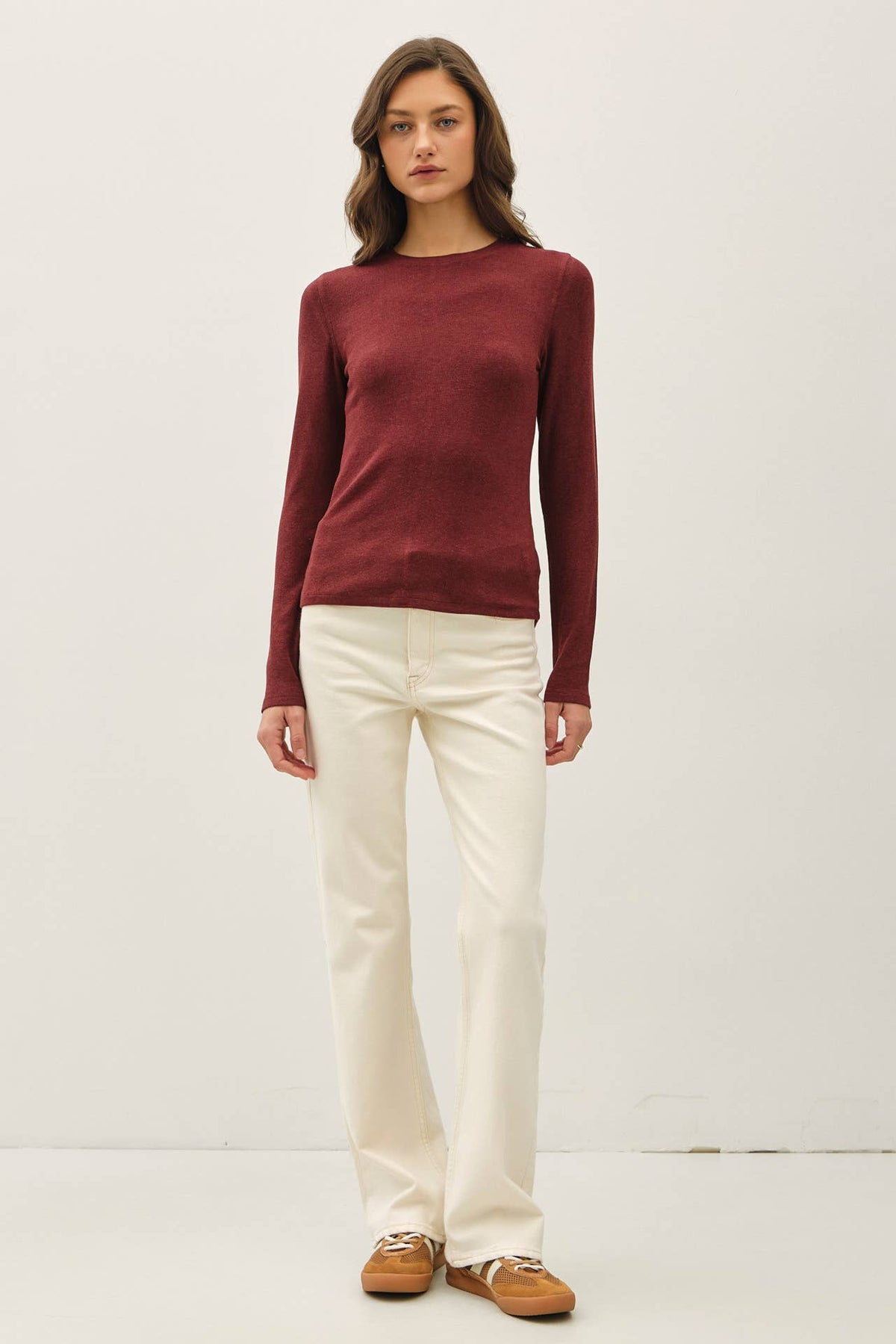 Ribbed Crewneck Long Sleeve Basic Top