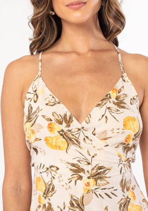 Camille Linen Blend Cross Back Surplice Midi Dress