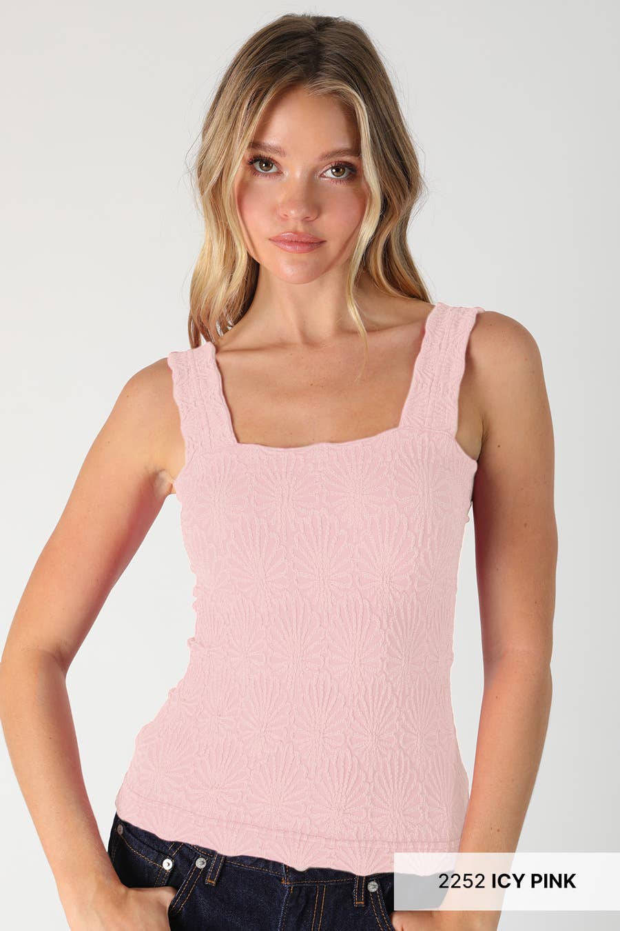 NIKIBIKI Lace Textured Square Tank Top