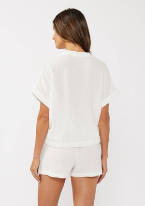 Celestia Dropped Shoulder Knot Front Button-Down Top