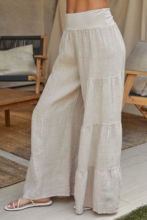 Linen Tiered Palazzo Pant in Beige