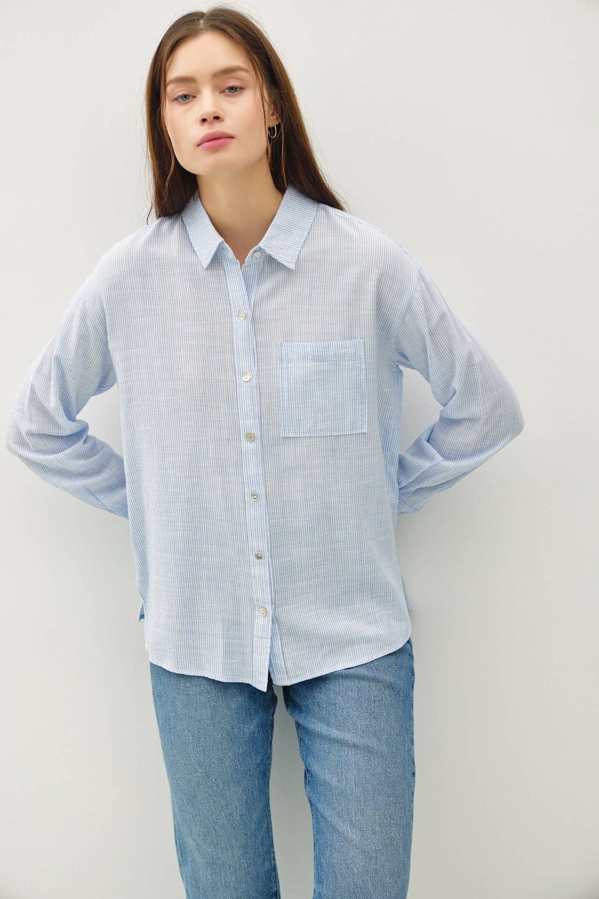Freya Chambray Striped Button Down Shirt