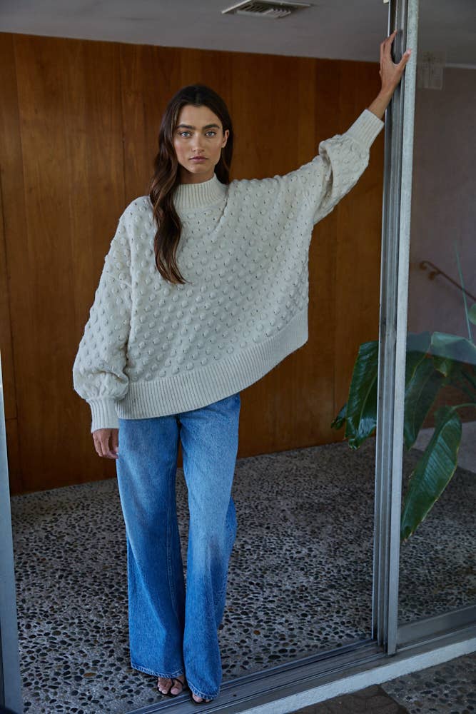 Kace Knit Sweater Popcorn Textured Mock Pullover