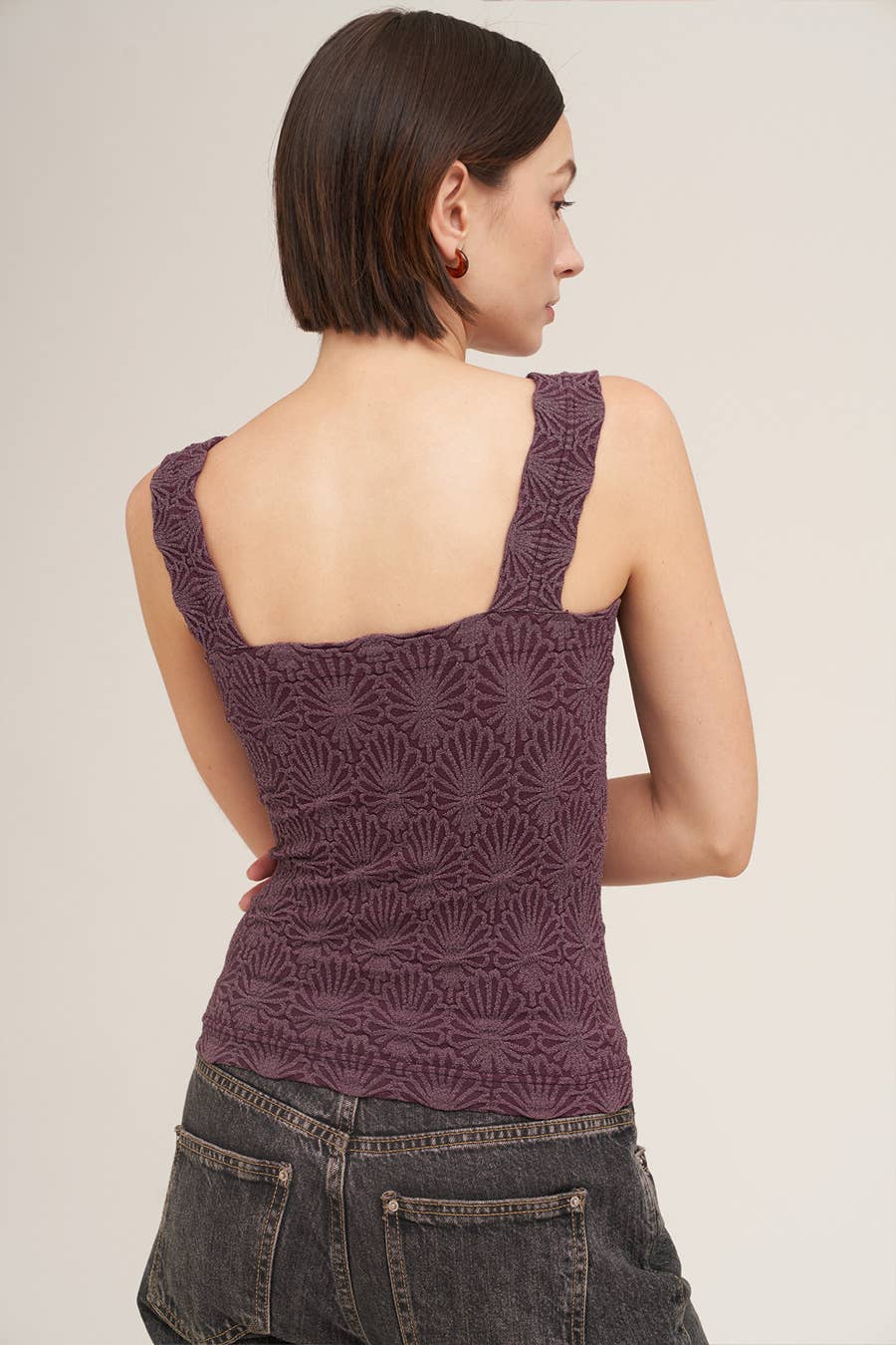NIKIBIKI Lace Textured Square Tank Top