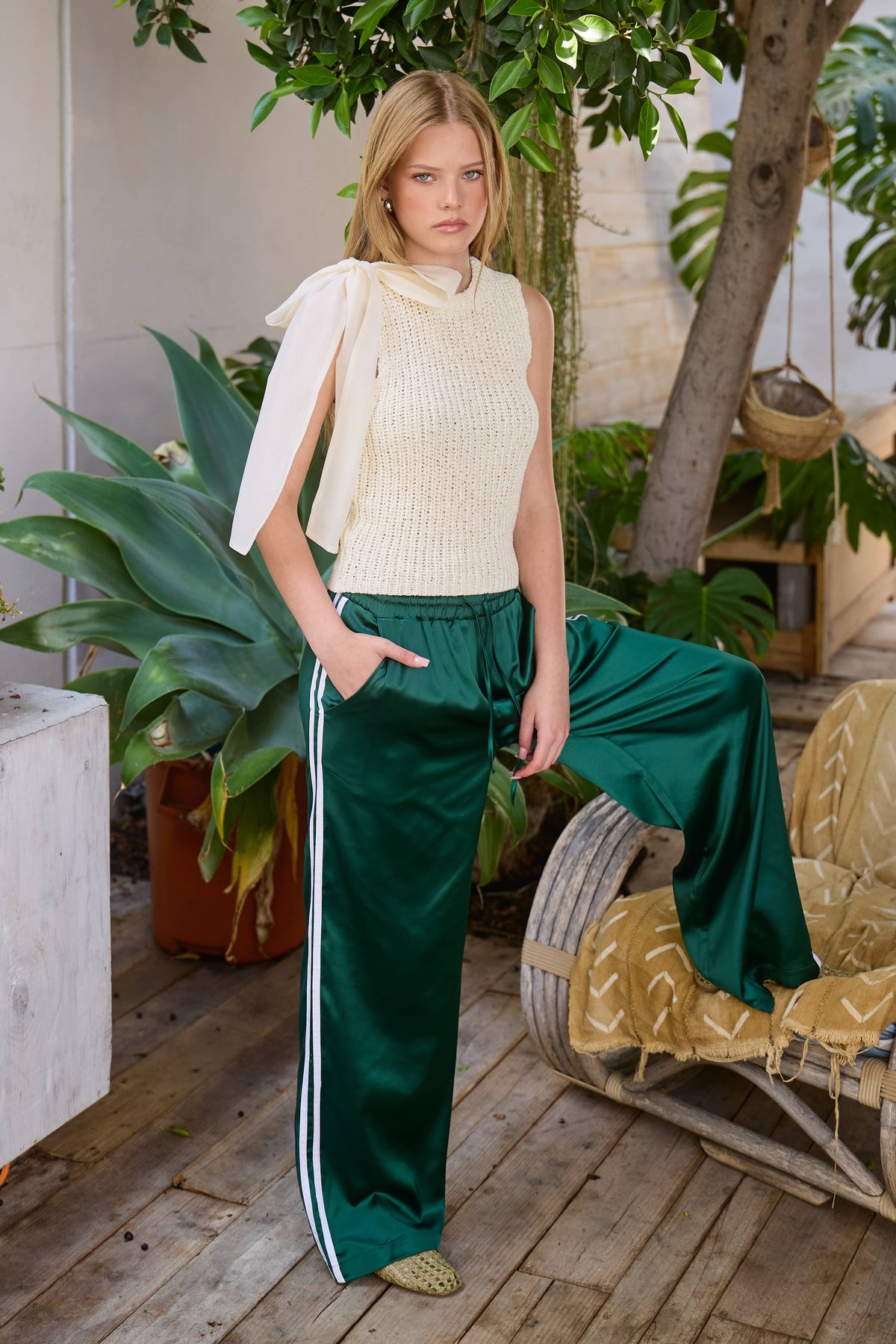 Aria Satin Track Pants with Side Stripes