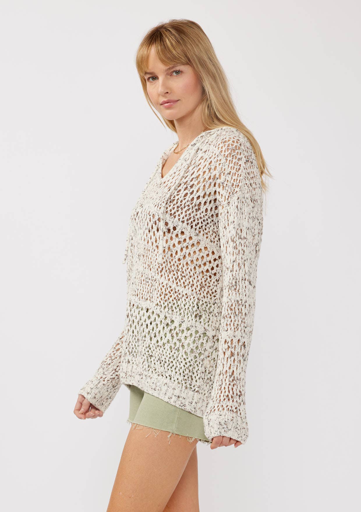 Lilly Long Sleeve Open Knit Crochet Pullover Hoodie