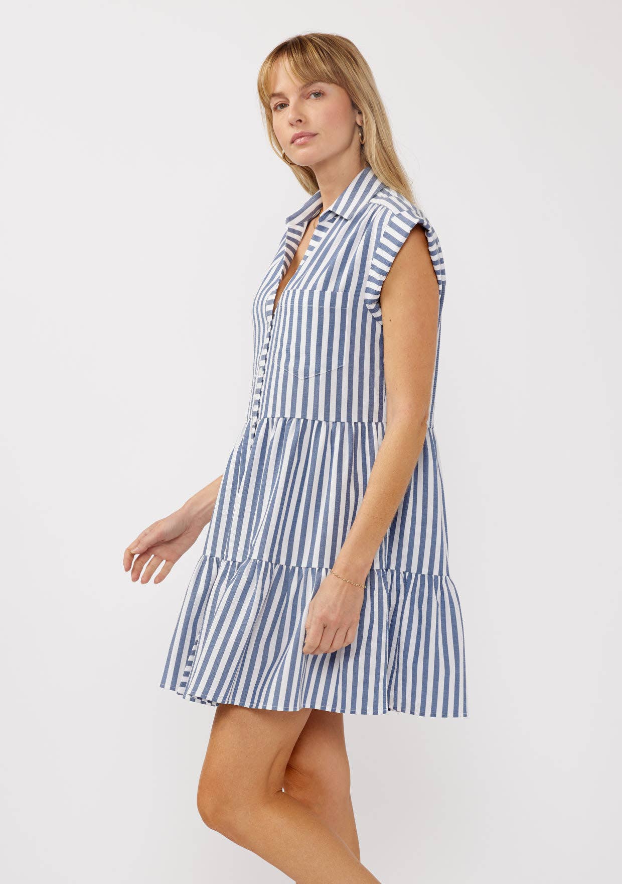Marlowe Striped Collared Button-Down Tiered Dress