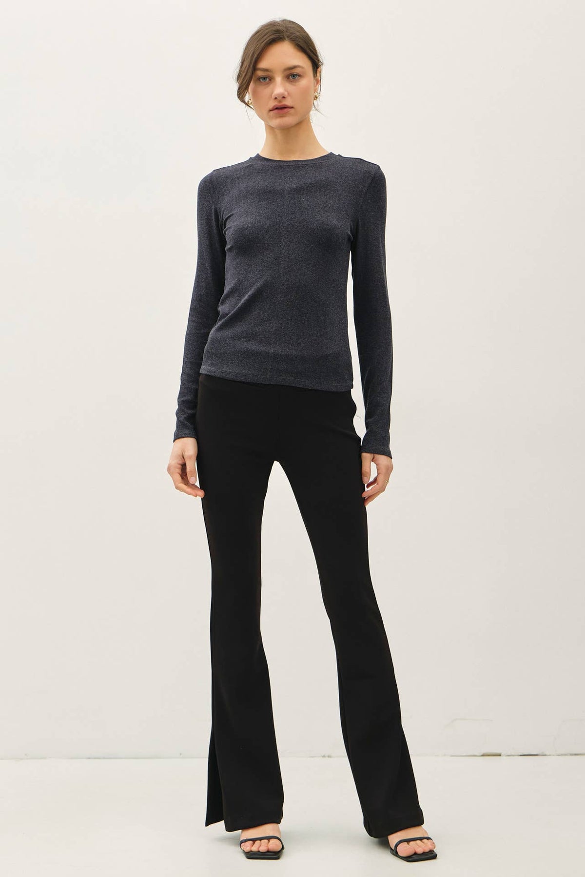 Ribbed Crewneck Long Sleeve Basic Top