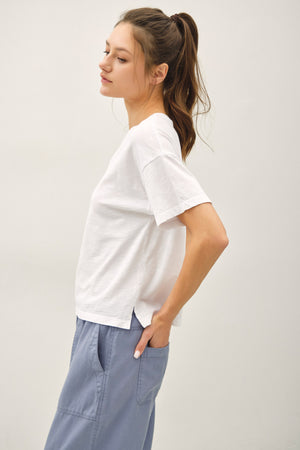 Garment Dye Cotton Slub Drop Shoulder Boxy Crop Tee