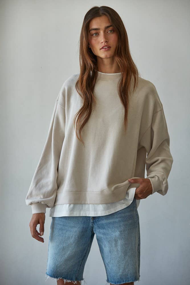 Knit Cotton Polyester Crew Neck Sweatshirt Top