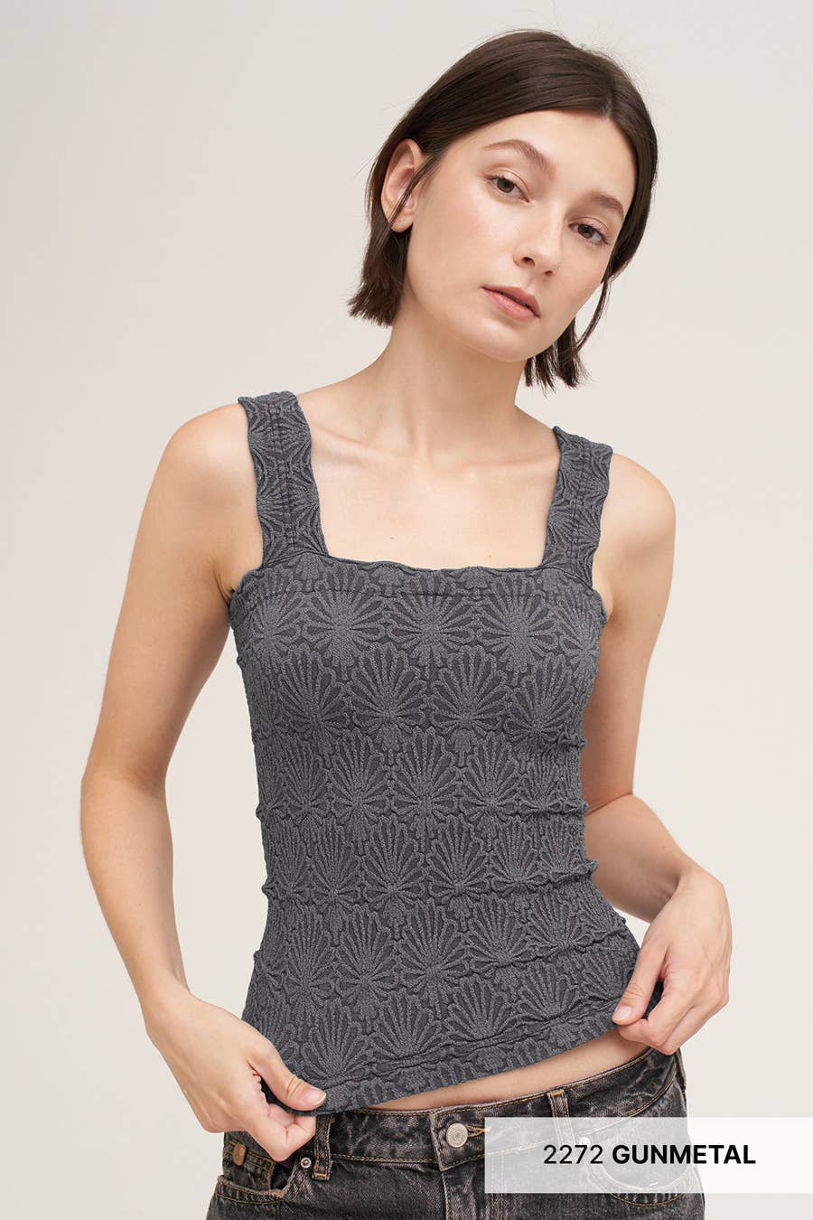 NIKIBIKI Lace Textured Square Tank Top
