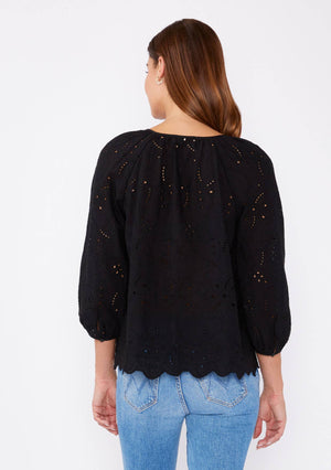 Vivienne Raglan Long Sleeve Blouse with Floral Eyelet Details - 2 Colors