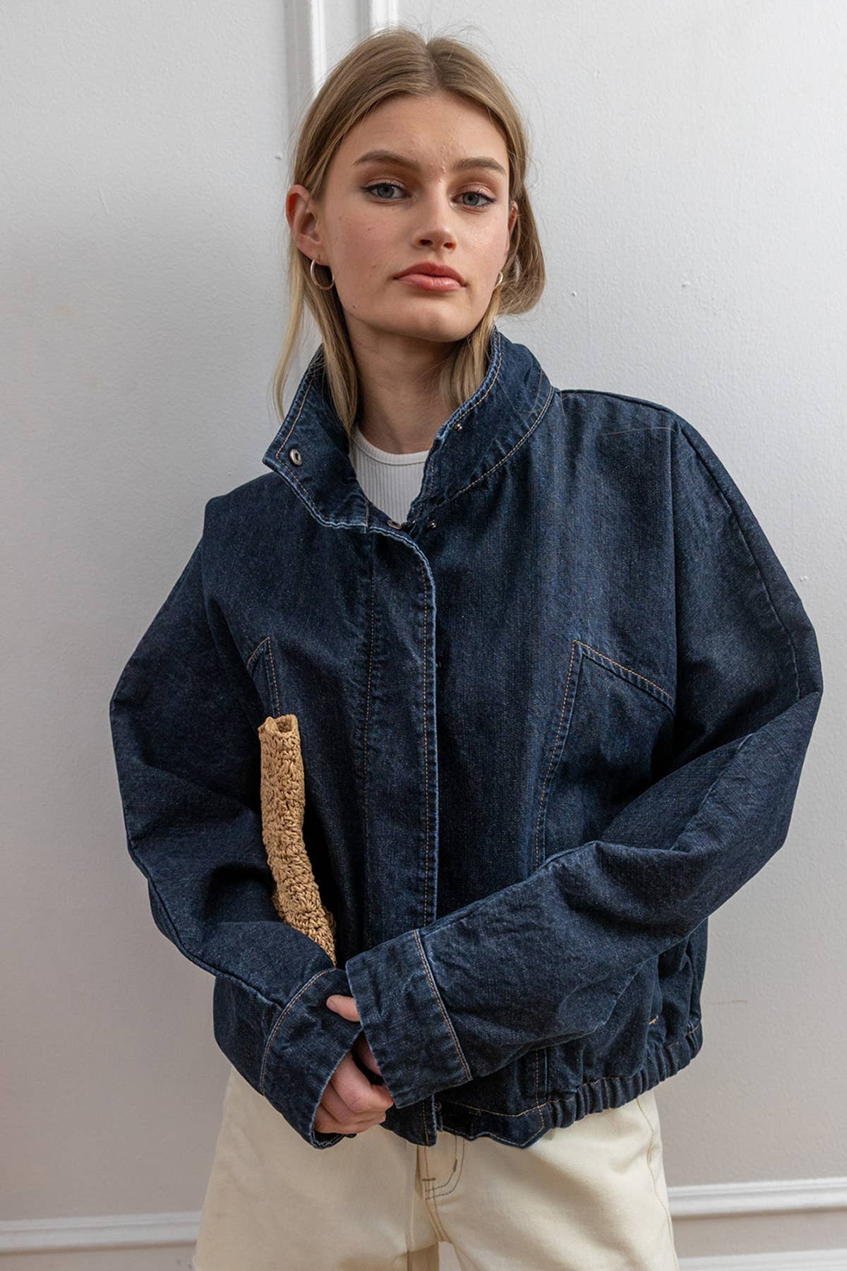 Funnel Neck Jacket in Dark Denim