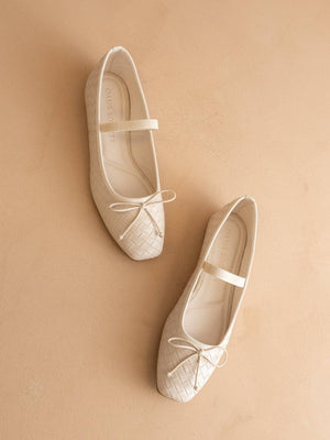 The Logan | Beige Woven Ballet Fall Flat