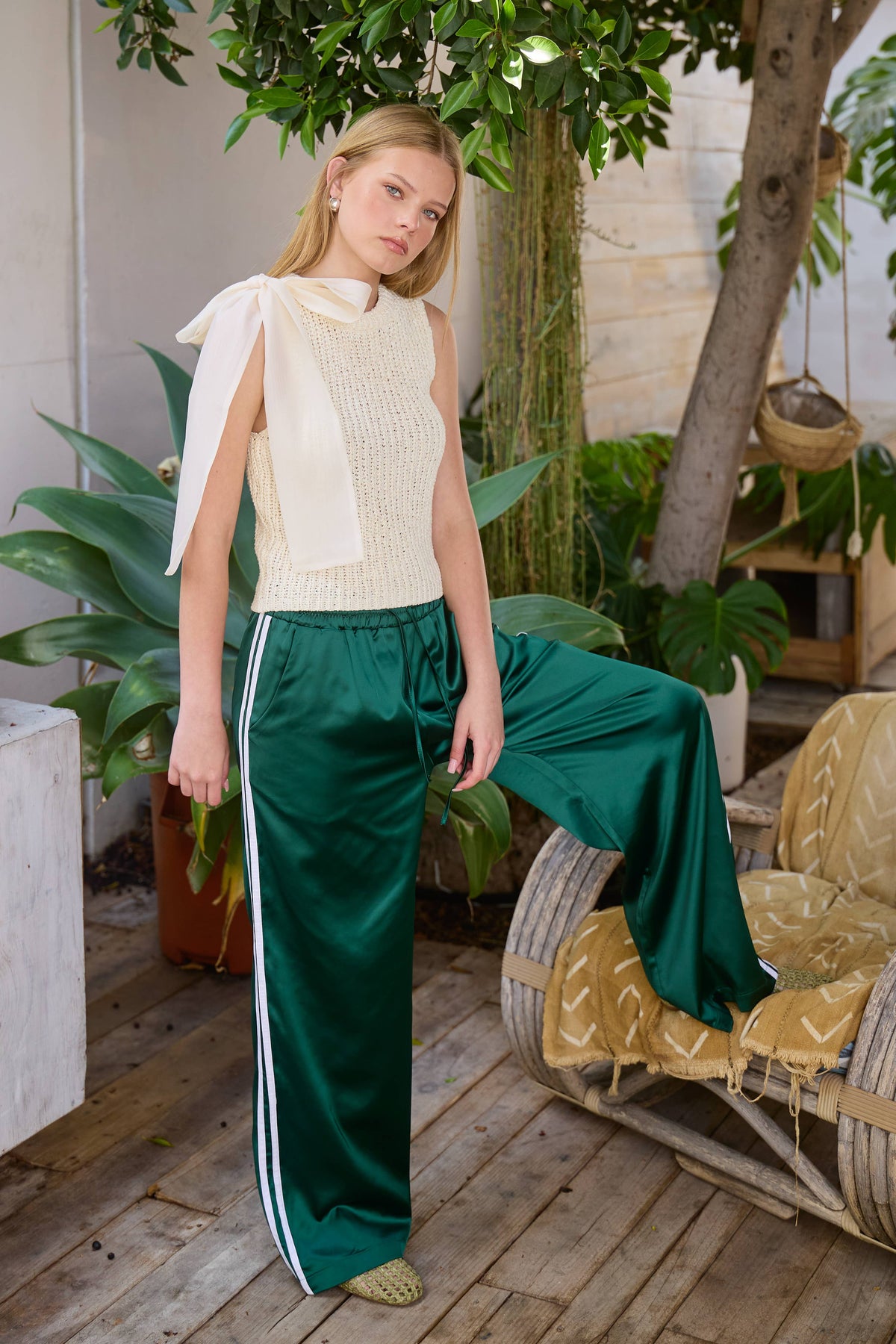 Aria Satin Track Pants with Side Stripes
