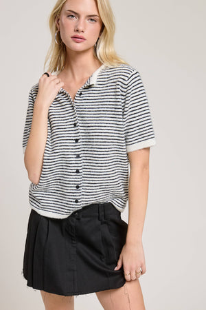 Striped Short Sleeve Essential Button Cardigan