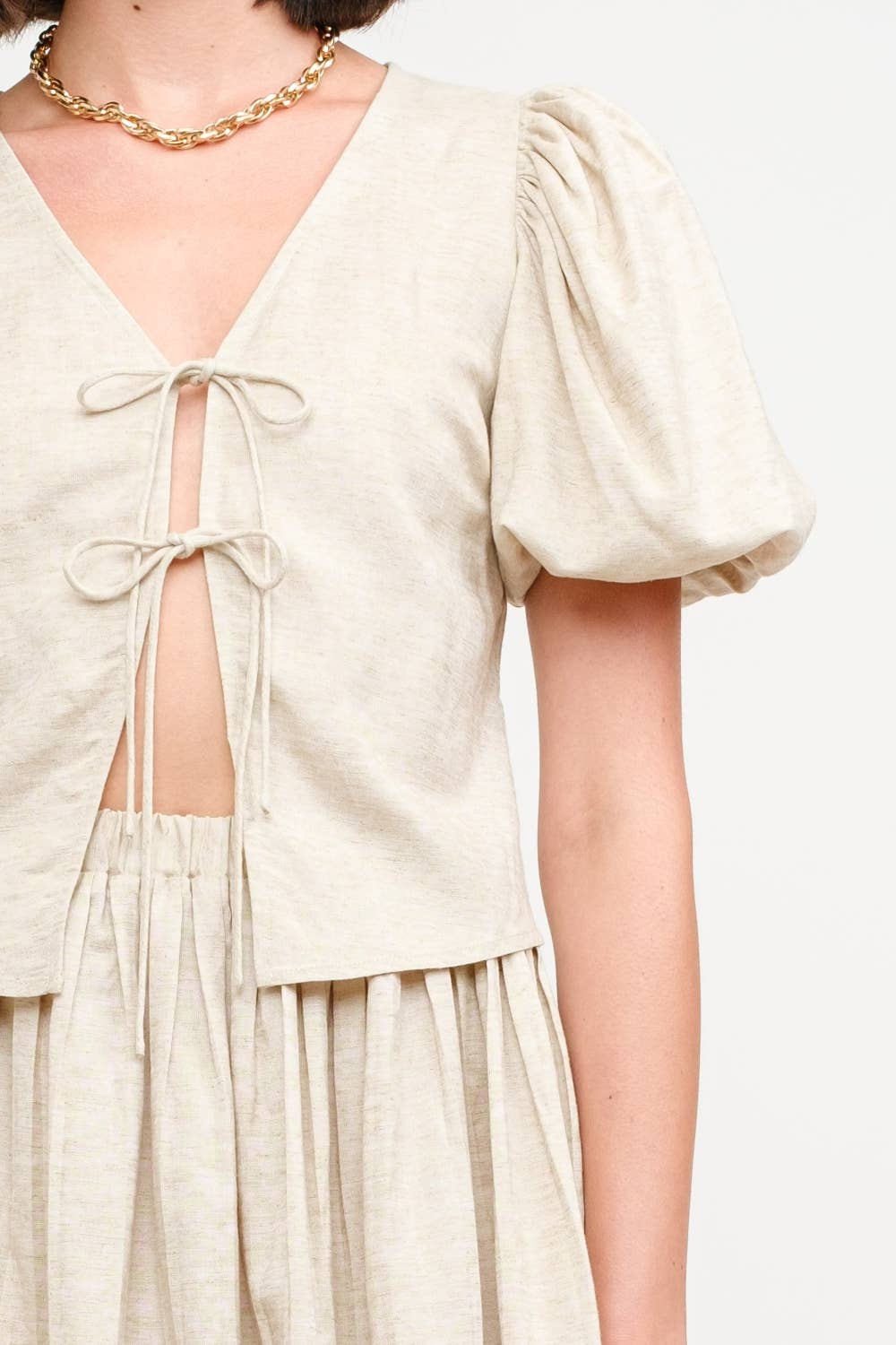 Aria Natural Tie-Front Linen Blouse