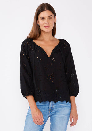 Vivienne Raglan Long Sleeve Blouse with Floral Eyelet Details
