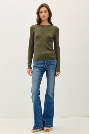 Ribbed Crewneck Long Sleeve Basic Top