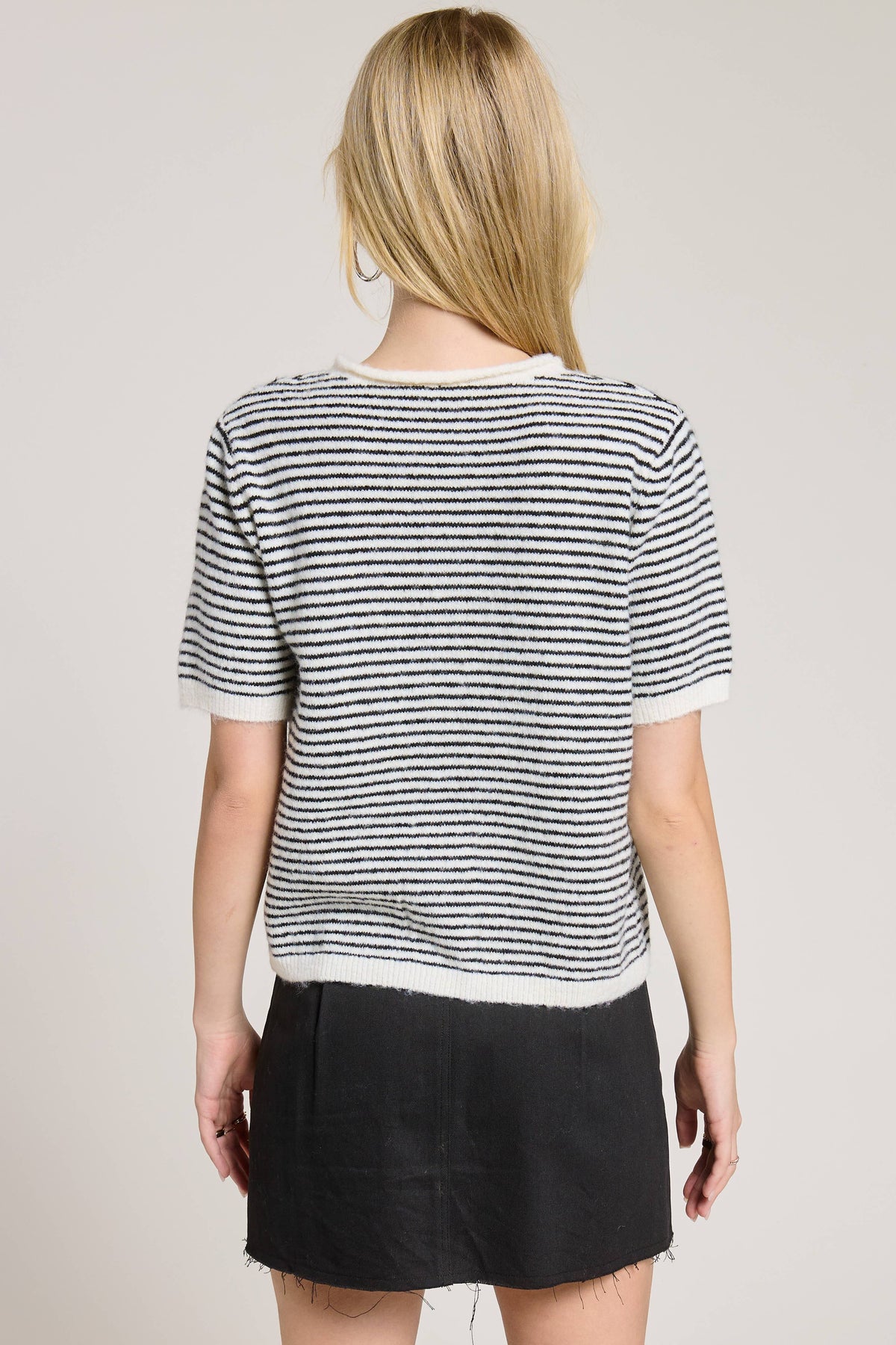 Striped Short Sleeve Essential Button Cardigan