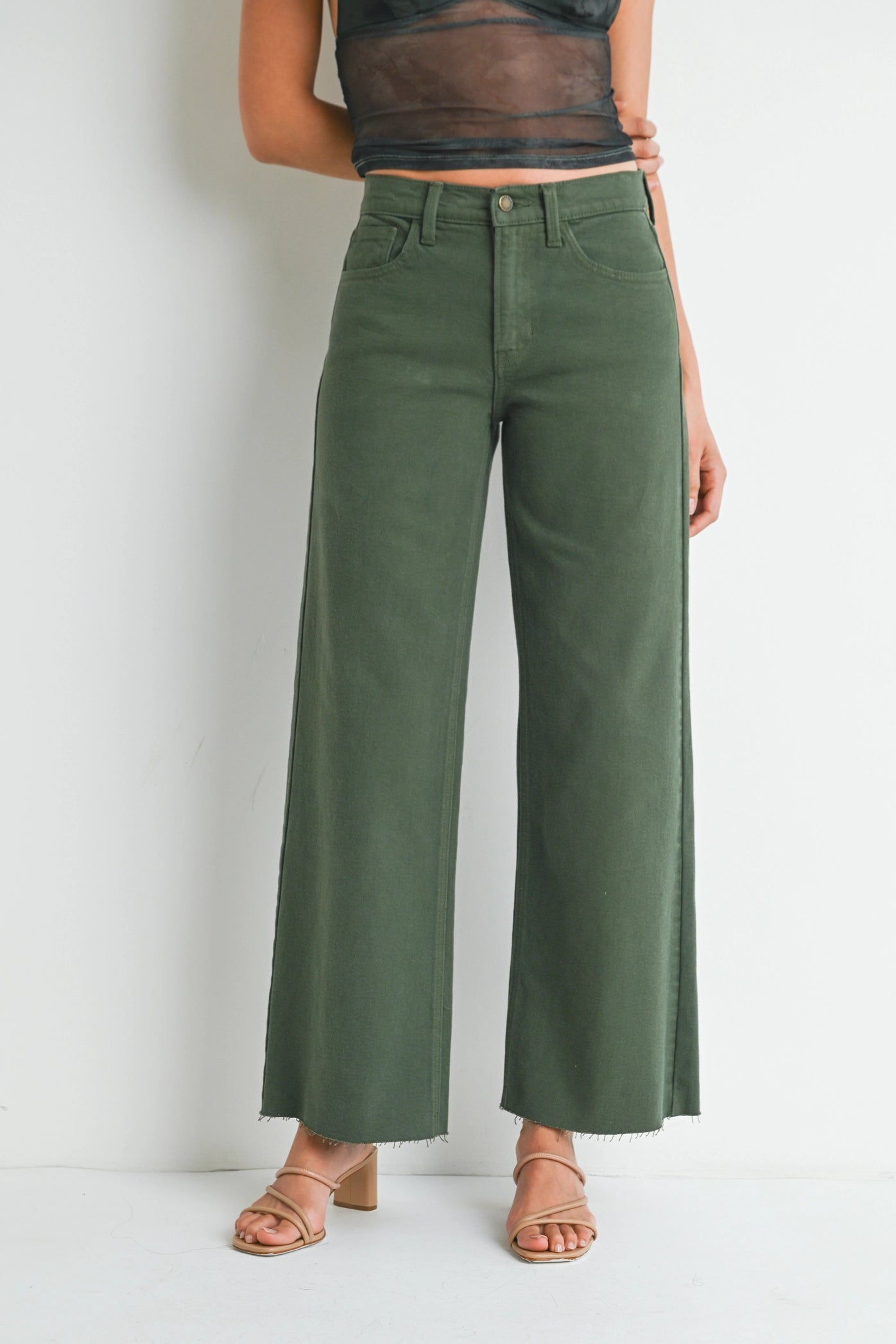 Just Black Denim Longer Length Wide Leg in Dark Olive