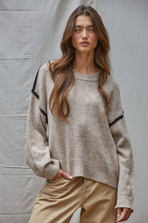 Knit Sweater Stitch Detailed Crew Neck Pullover
