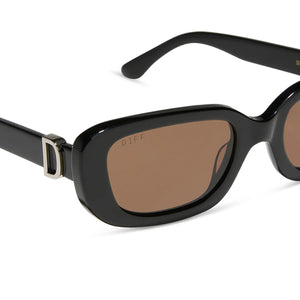 DIFF Daphne Sunglasses Black Silver Metal + Brown