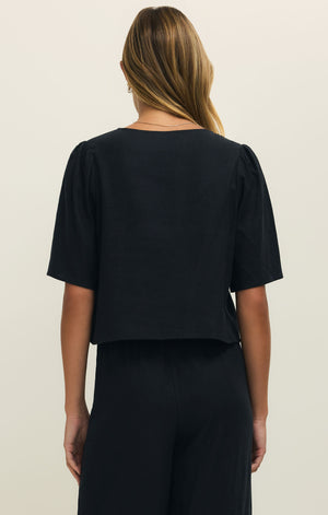 Z Supply La Belle Black Linen Top
