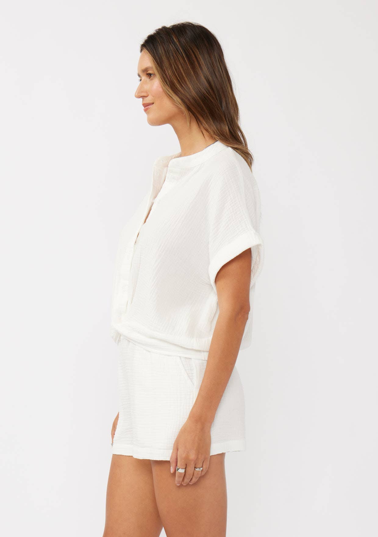 Celestia Dropped Shoulder Knot Front Button-Down Top