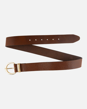 Gail | Leather Belt with Modern Gold Crescent Buckle