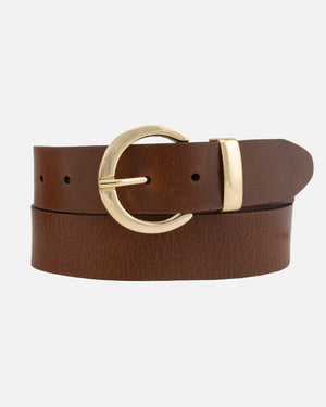 Gail | Leather Belt with Modern Gold Crescent Buckle