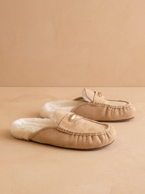 The Hayden Fur Lined Mule in Almond