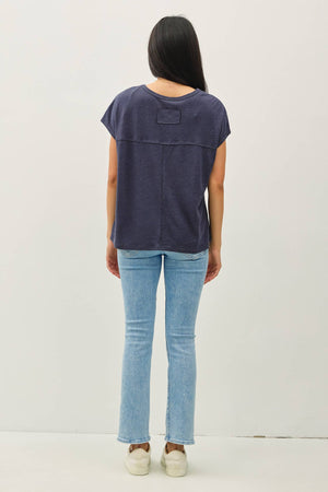 Linen Blended Basic Cap Sleeve Boxy Tee