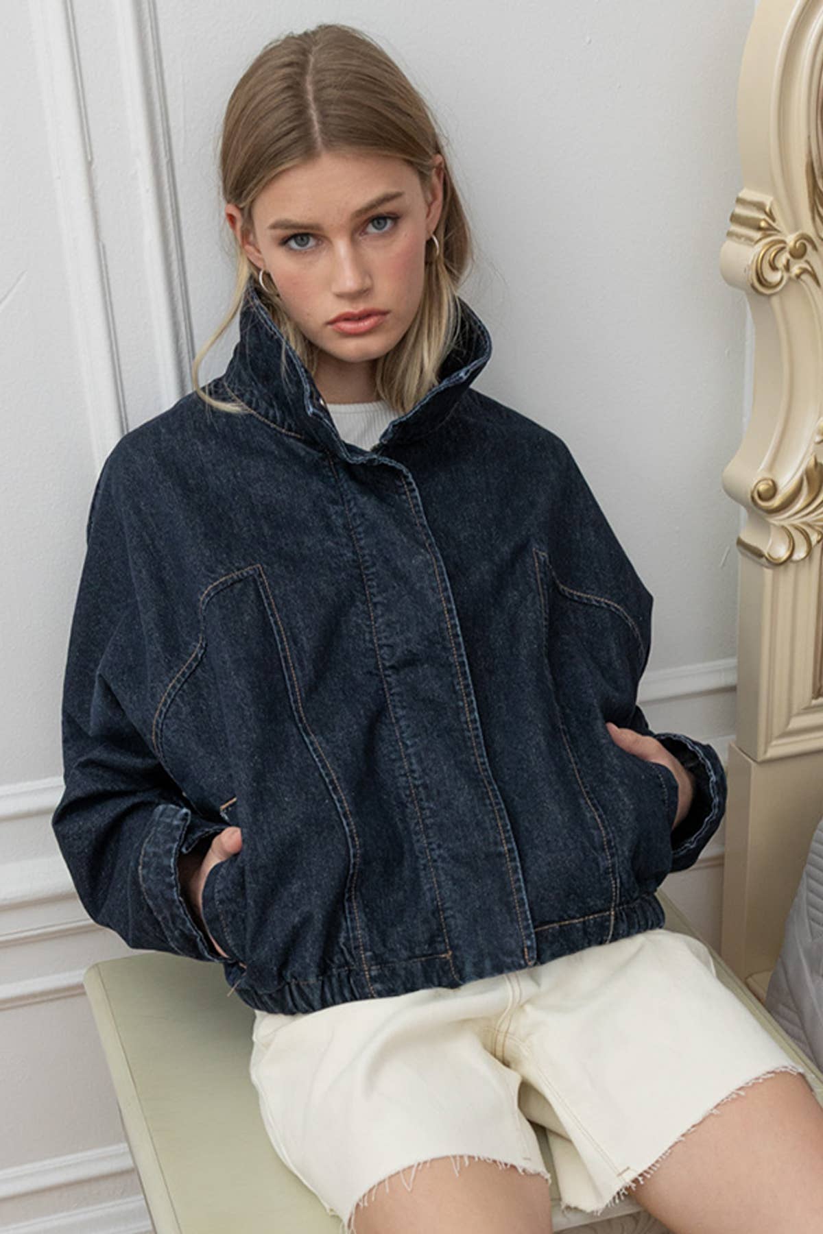 Funnel Neck Jacket in Dark Denim
