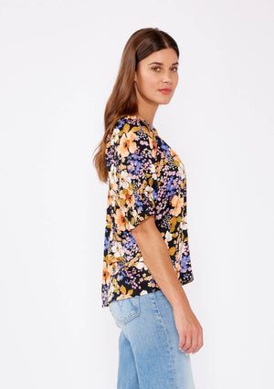 Sienna Split V-Neck Smocked Sleeve Top