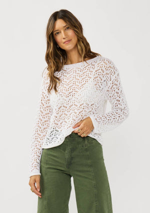 Long Sleeve Drop Shoulder Crochet Knit Crop Top