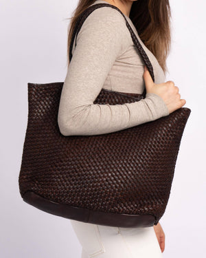 Taylor Woven Leather Tote Bag in Brown