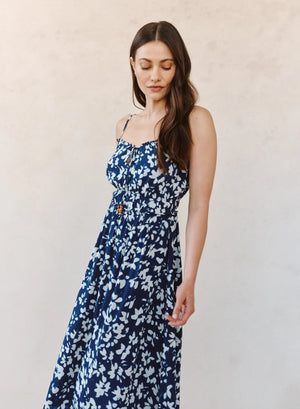 Bella Dahl Indigo Bloom Elastic Waist Midi Dress
