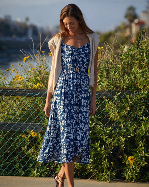 Bella Dahl Indigo Bloom Elastic Waist Midi Dress