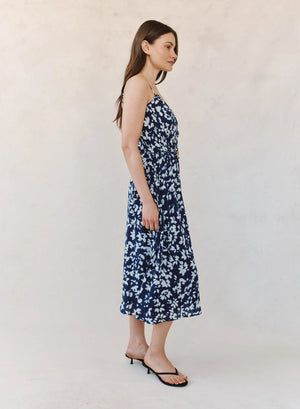 Bella Dahl Indigo Bloom Elastic Waist Midi Dress